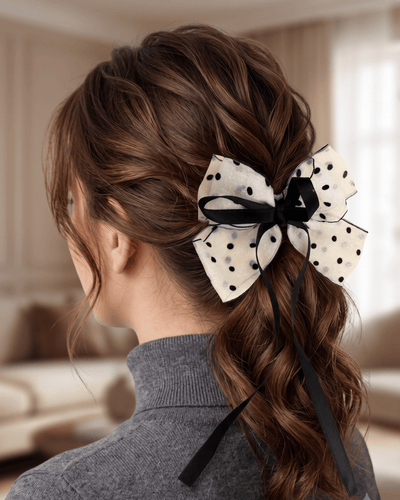 BLACK & WHITE POLKA BOW