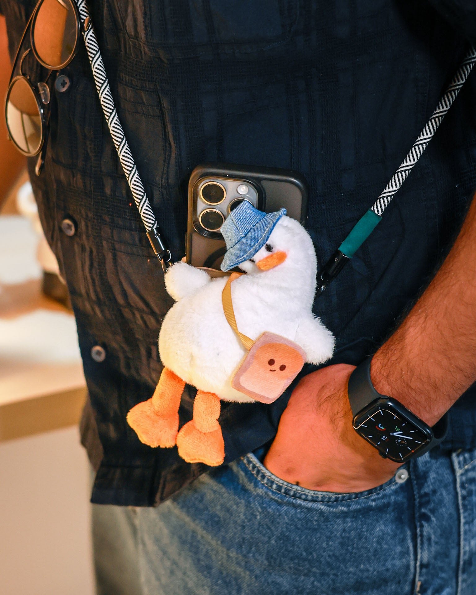 The Quack up - W plush lanyard for phone â€“ soft Duck charm, quirky phone accessory