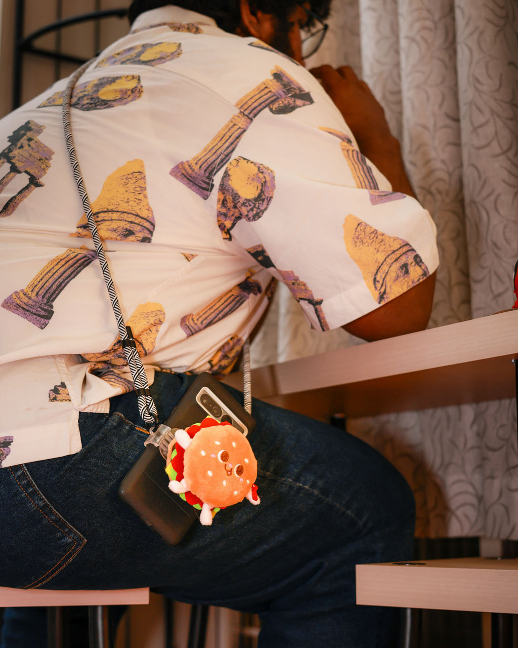 The Bun Intended plush lanyard for phone â€“ soft Burgercharm, quirky phone accessory