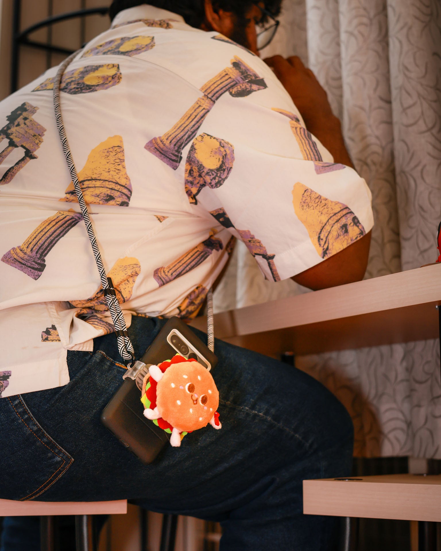 The Bun Intended plush lanyard for phone â€“ soft Burgercharm, quirky phone accessory