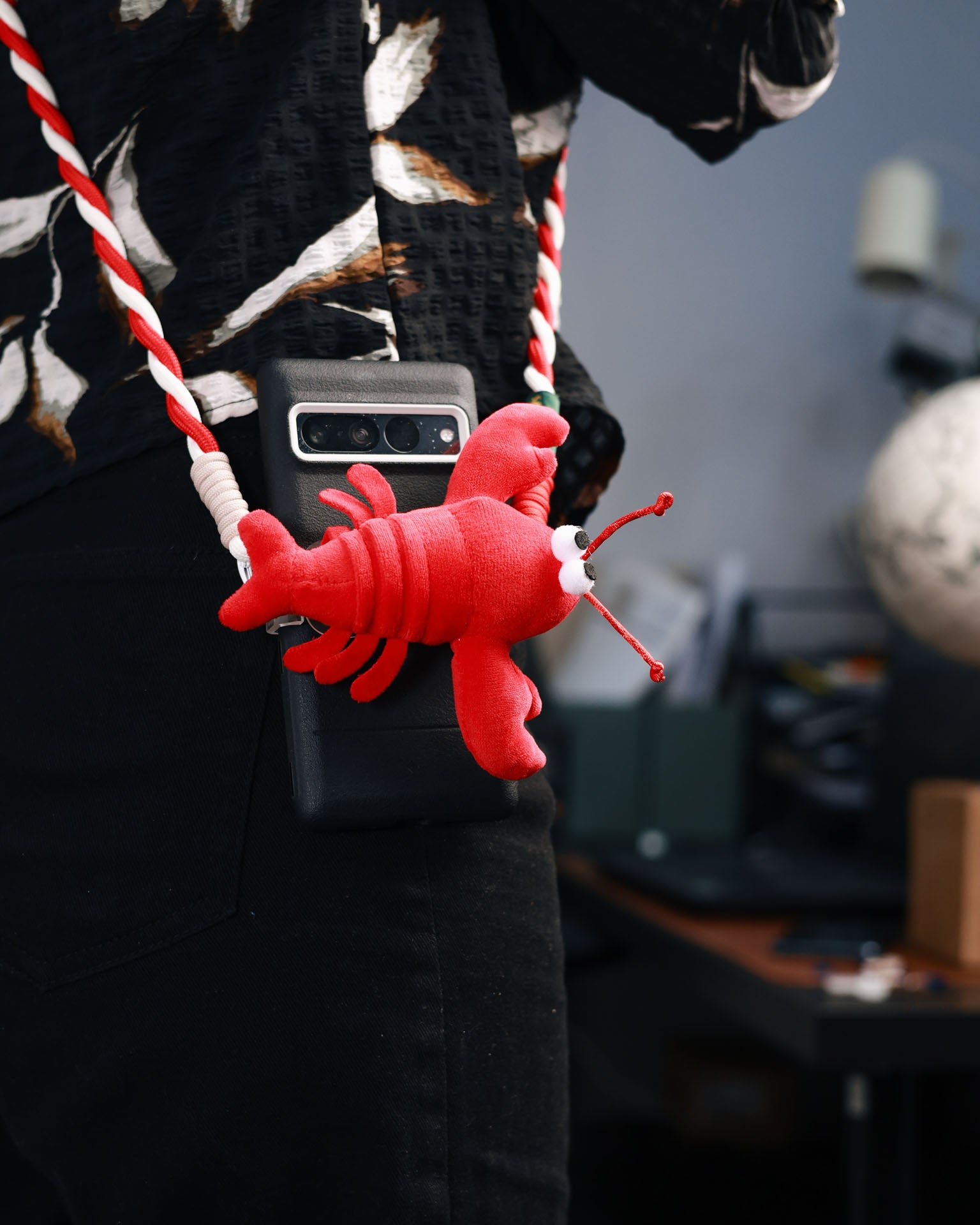 The Claws plush lanyard for phone â€“ soft lobster charm, quirky phone accessory