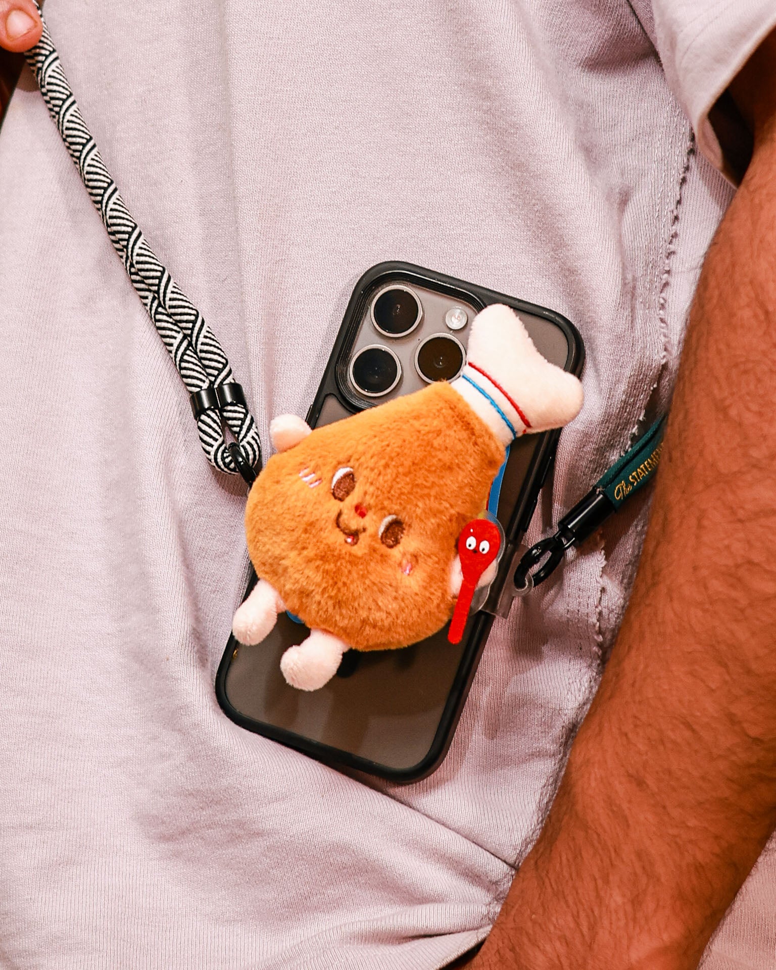The Drumstick plush lanyard for phone â€“ soft Drumstickcharm, quirky phone accessory