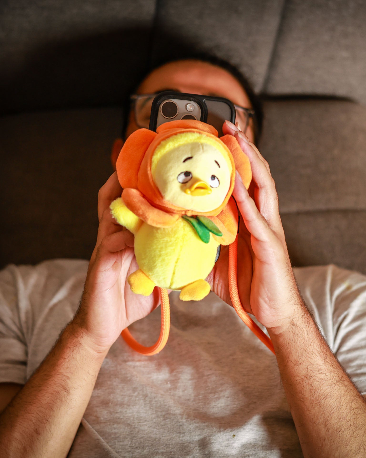 The Quacked out - Y plush lanyard for phone â€“ soft Duck charm, quirky phone accessory