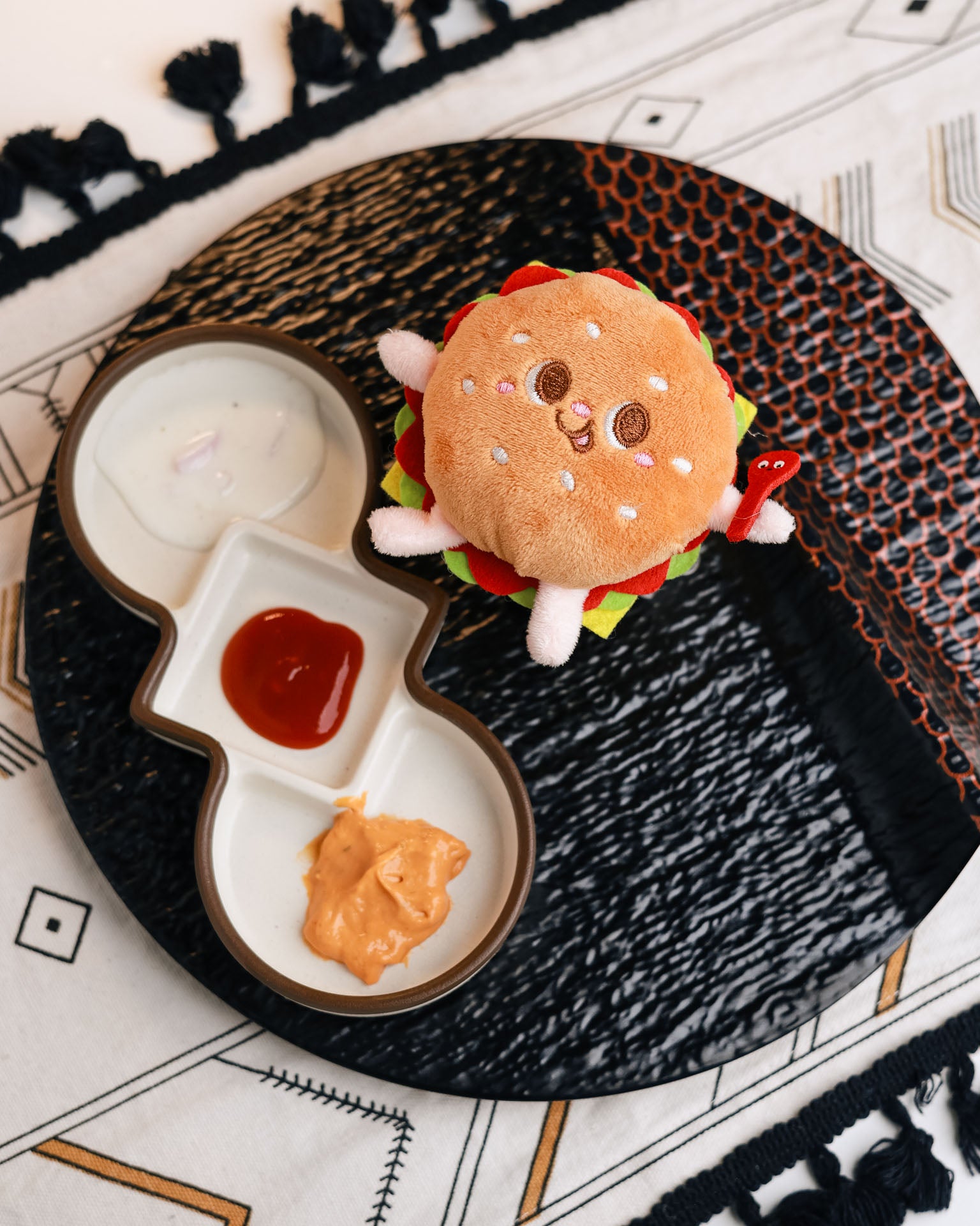 The Bun Intended plush lanyard for phone â€“ soft Burgercharm, quirky phone accessory