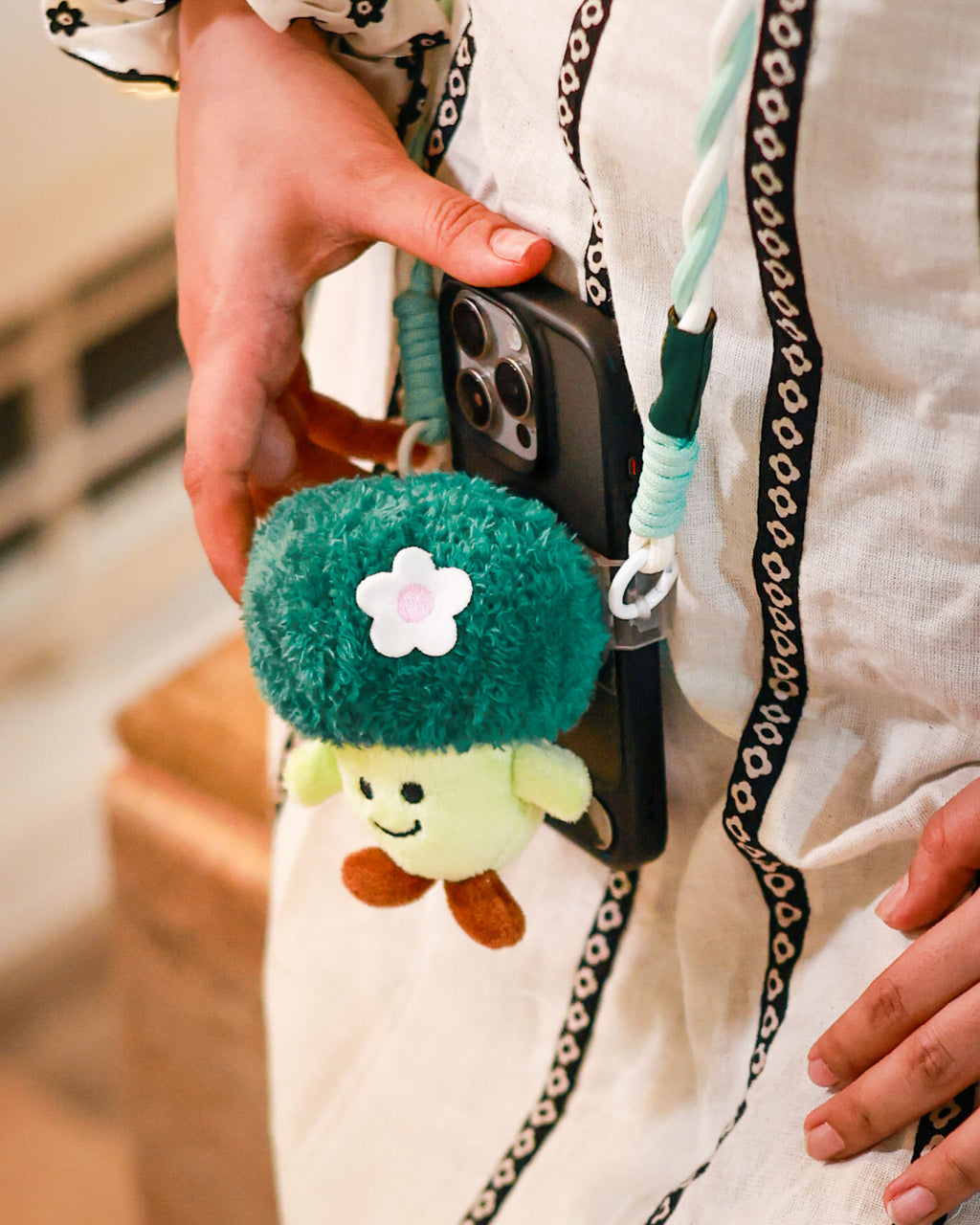 The Broc n Roll! plush lanyard for phone â€“ soft Broccoli charm, quirky phone accessory