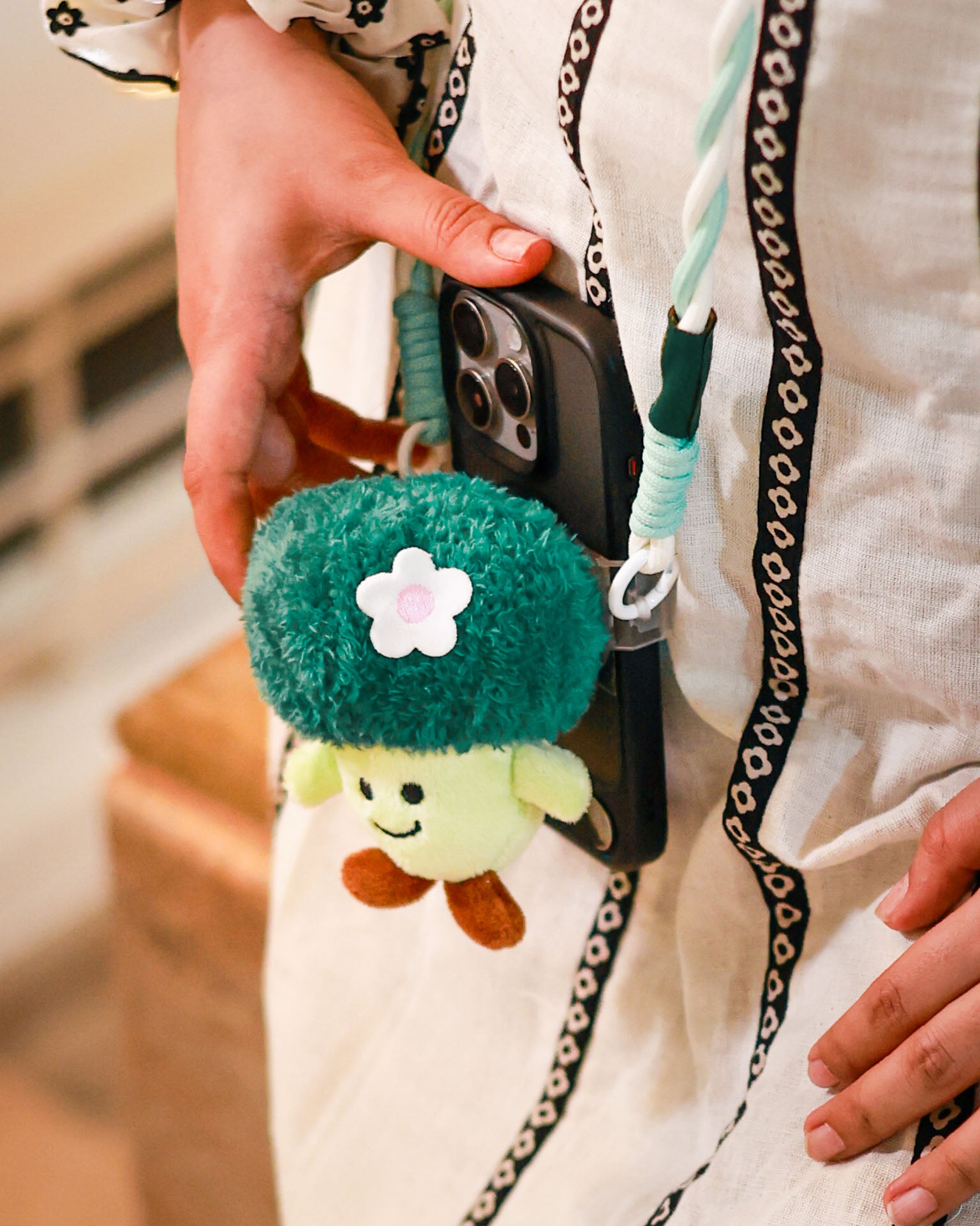 The Broc n Roll! plush lanyard for phone â€“ soft Broccoli charm, quirky phone accessory