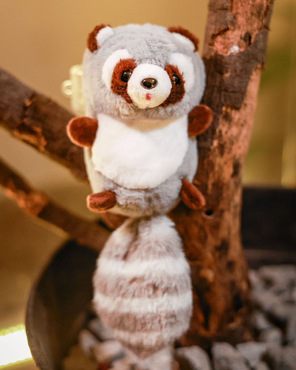 The Bandit-1 plush lanyard for phone â€“ soft Raccoon charm, quirky phone accessory