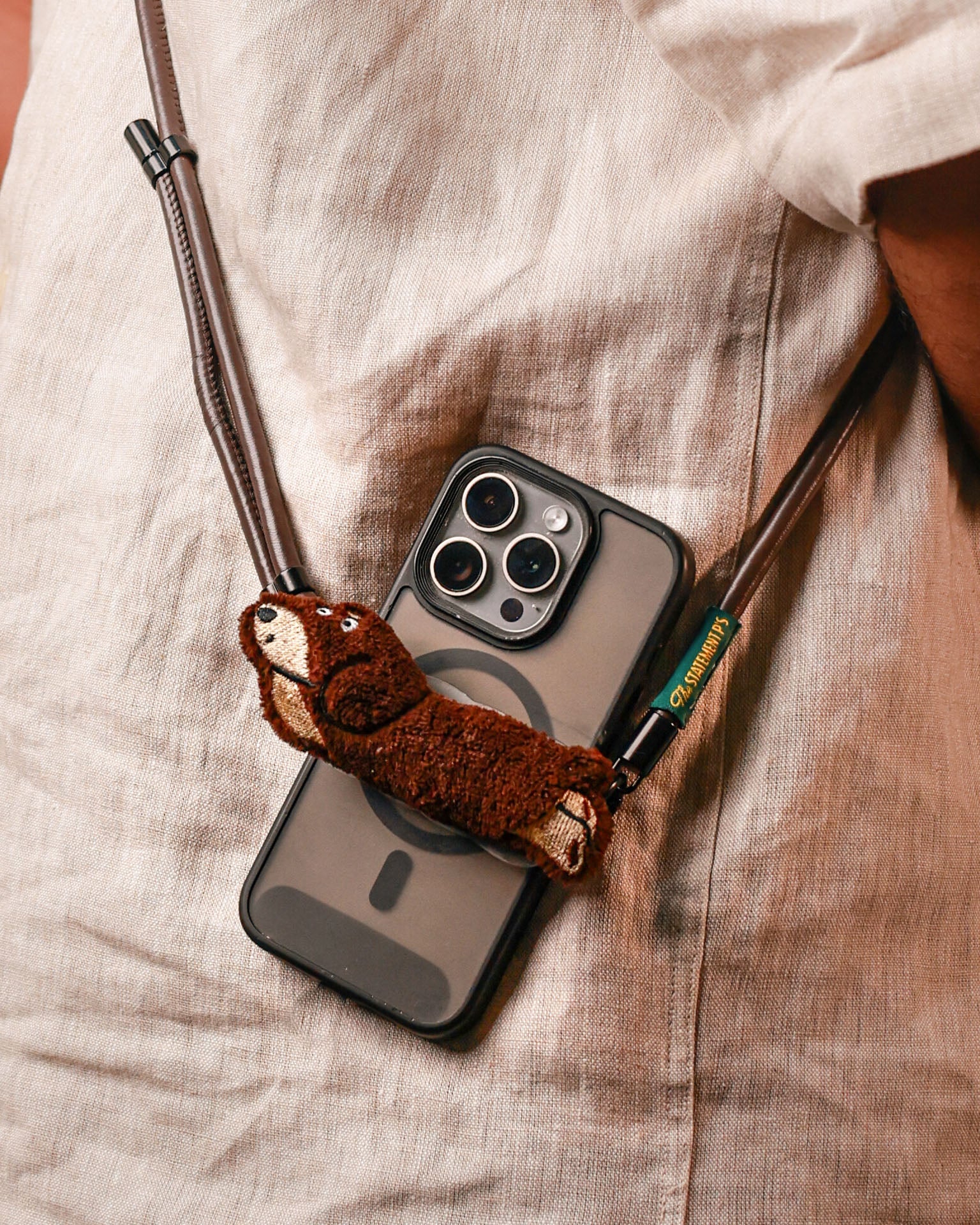 The Chill Hound plush lanyard for phone â€“ soft dog charm, quirky phone accessory