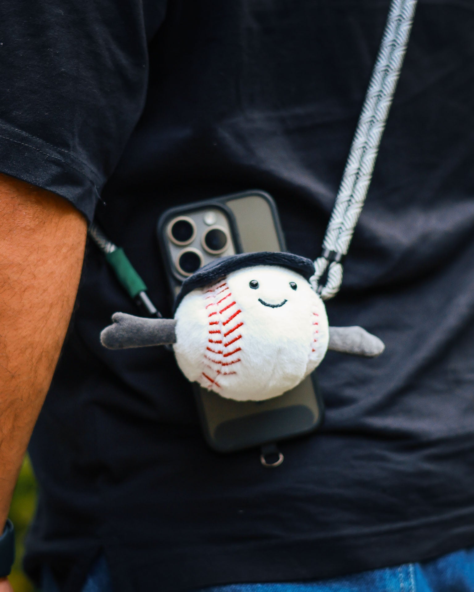 The Ballin plush lanyard for phone â€“ soft Base ball charm, quirky phone accessory