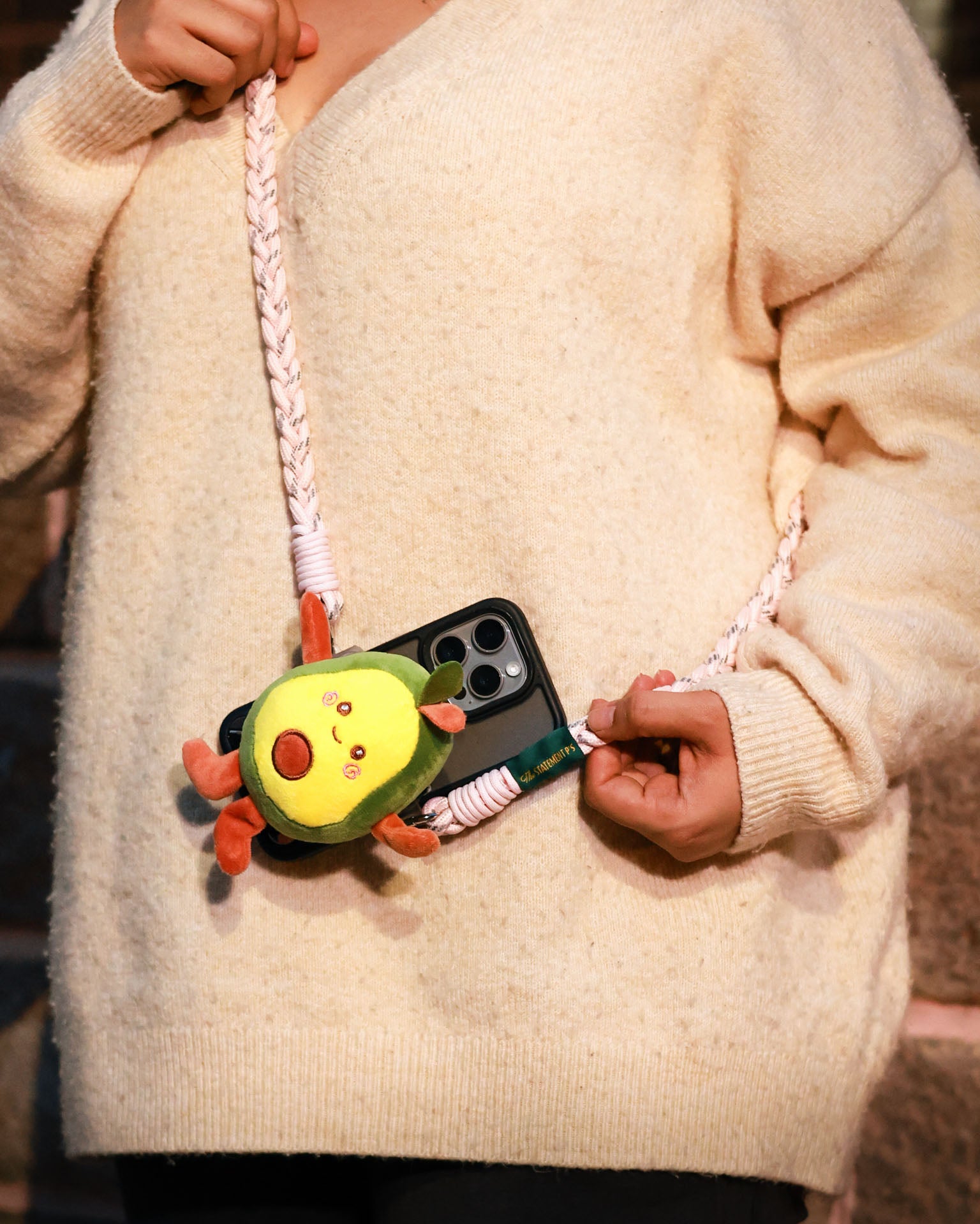 The Holy Guac! plush lanyard for phone â€“ soft Avacadocharm, quirky phone accessory